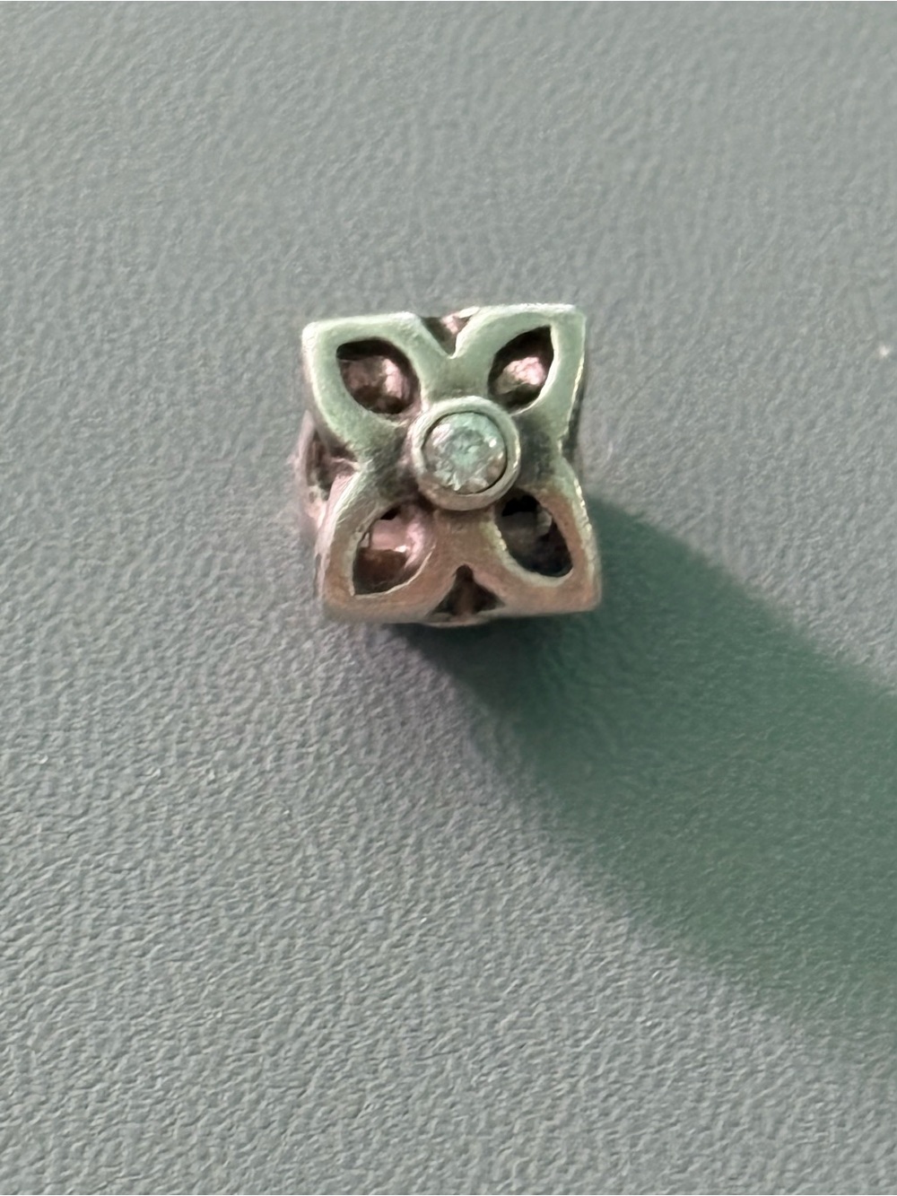 Pandora Silver Floral Cutout Charm with Clear Stone